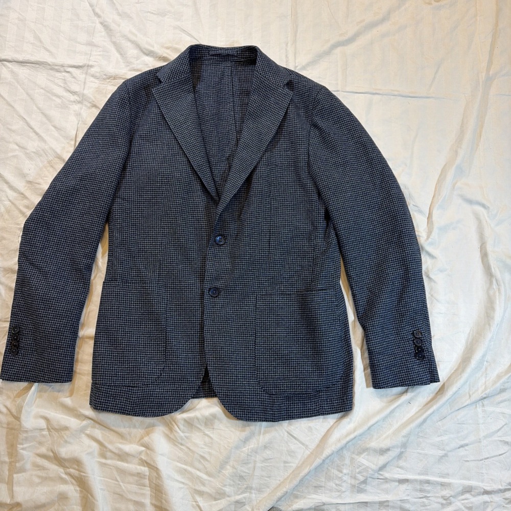 Lubiam Sport Coat Mens IT 50 US 40 Houndstooth Plaid Cotton Blazer Jacket Italy